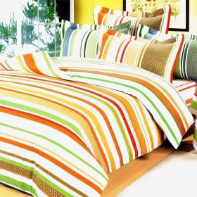 Blancho Bedding - [Orange Stripes] 100% Cotton 5PC Comforter Set (Queen Size)
