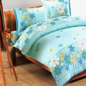 Blancho Bedding - [Turquoise Flowers] 100% Cotton 5PC Comforter Set (King Size)