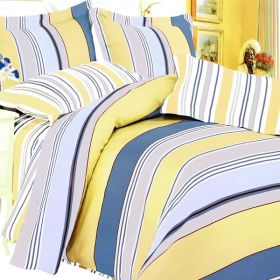Blancho Bedding - [Golden Blue Stripes] 100% Cotton 5PC Comforter Set (Full Size)