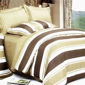 Blancho Bedding - [Chocolate Stripes] 100% Cotton 4PC Duvet Cover Set (Queen Size)(Comforter not included)