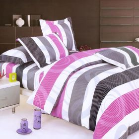 Blancho Bedding - [Pink Purple Swirls] 100% Cotton 4PC Duvet Cover set (Full Size)(Comforter not included)