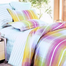 Blancho Bedding - [Golden Plaid] 100% Cotton 5PC Comforter Set (Full Size)